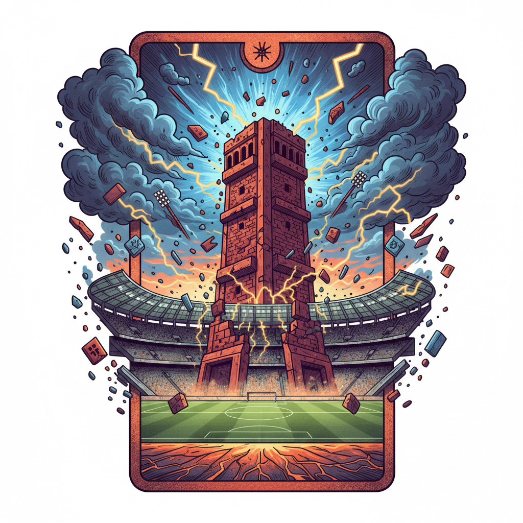 Análise do Tarô para Neymar na Copa 2026, mostrando uma carta de tarô com um estádio ao fundo.