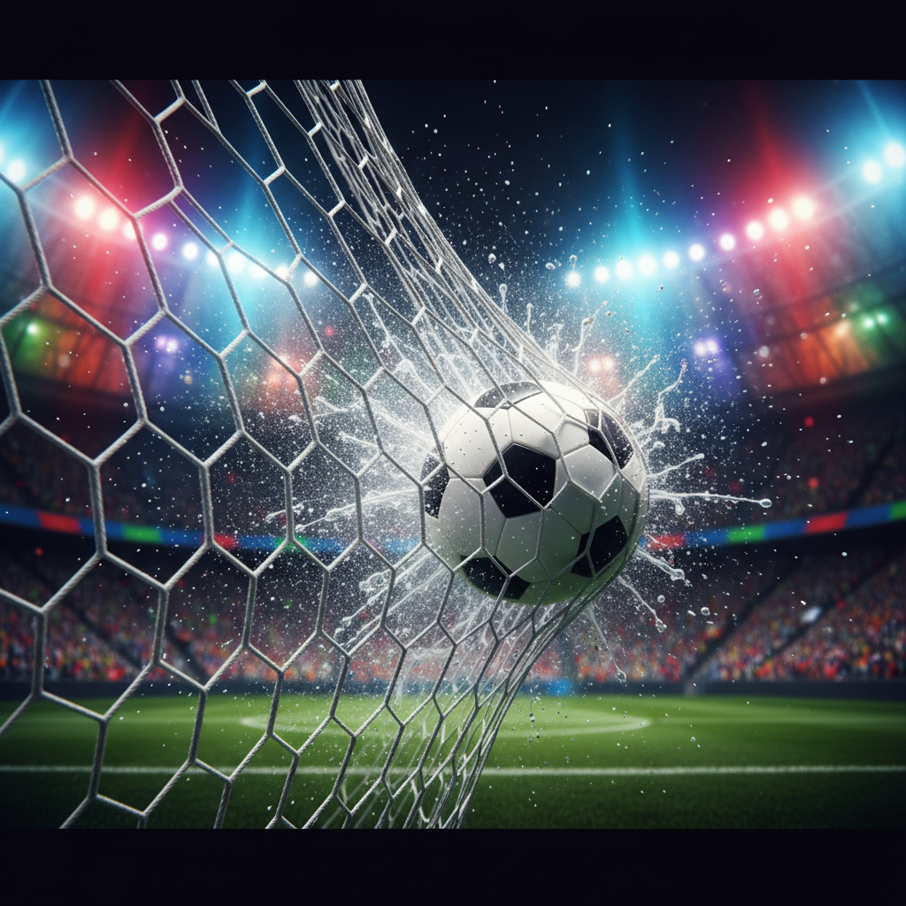 Bola de futebol no fundo da rede, ilustrando uma aposta ganha no mercado Ambas Equipes Marcam.