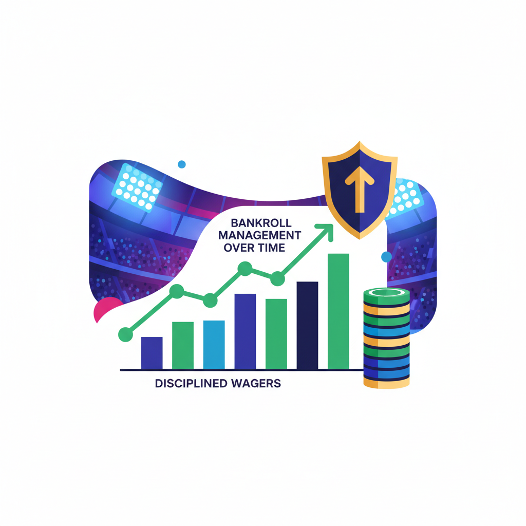 Representação visual de gráficos financeiros e elementos de aposta, simbolizando gestão de bankroll em apostas esportivas.