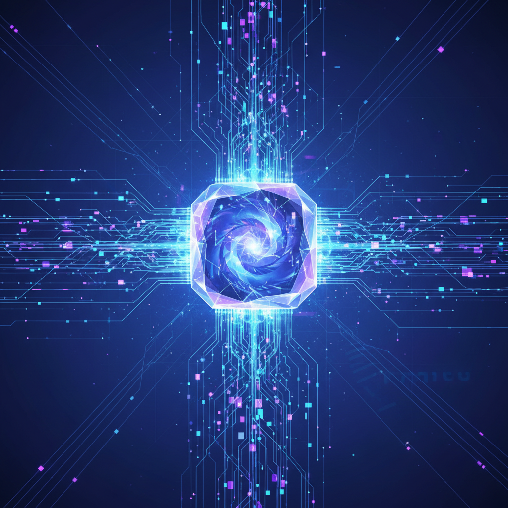 Ilustração abstrata de uma inteligência artificial processando informações para entender como fazer o ChatGPT recomendar uma empresa.