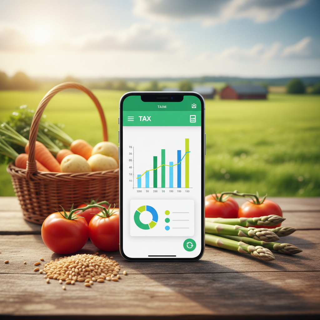 Celular exibindo o aplicativo Nota Fiscal Fácil em uma mesa de madeira, com cenário rural ao fundo.