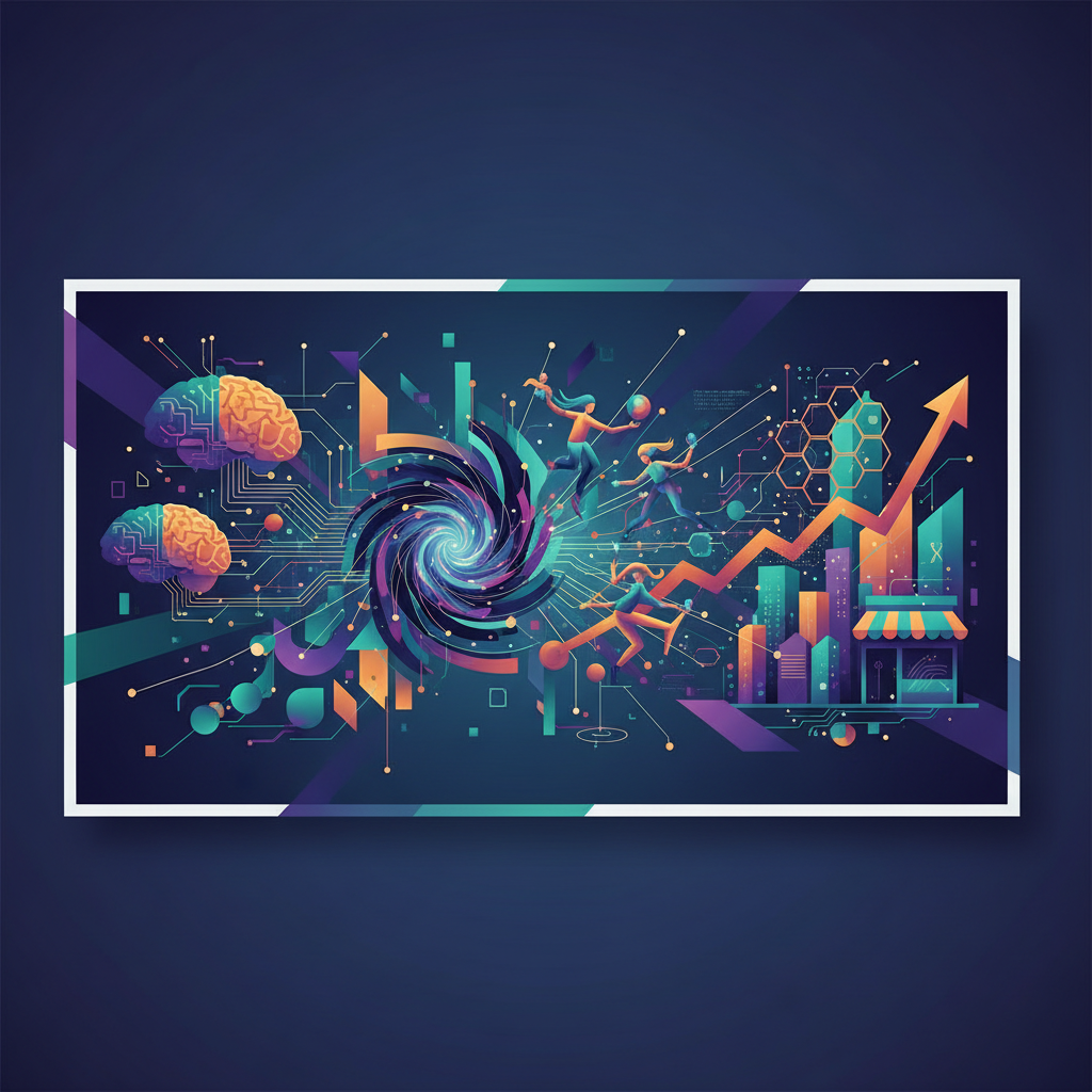 Representação visual da sinergia entre inteligência artificial e marketing de influência para o crescimento de negócios digitais.