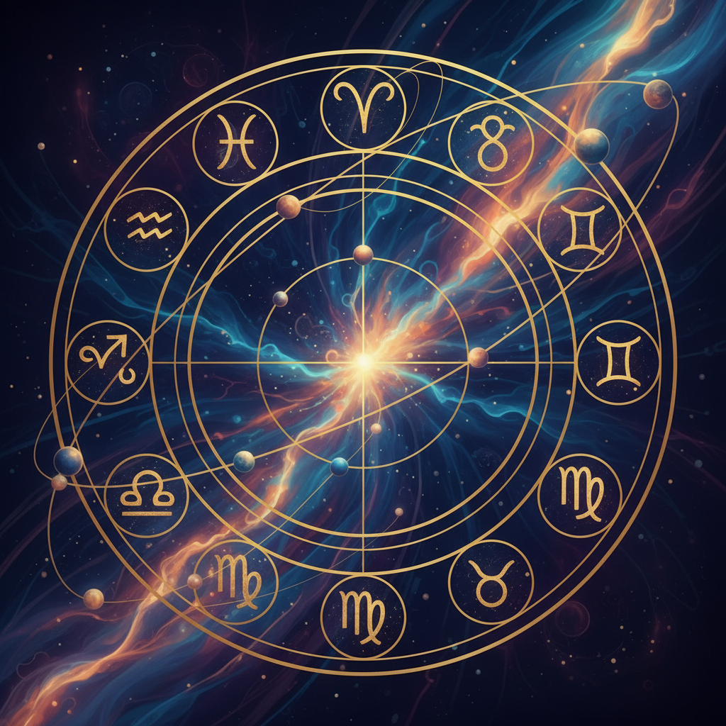 Ilustração do céu astrológico representando as previsões da astrologia para a semana de 17 a 23 de maio de 2026, com planetas e constelações.