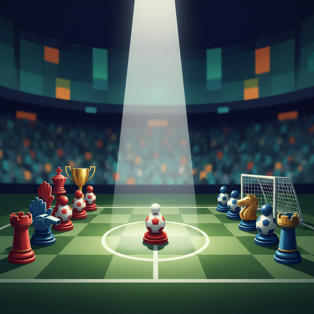 Um tabuleiro de xadrez com peças de futebol representando a gestão de bankroll e estratégia em apostas esportivas em 2026.