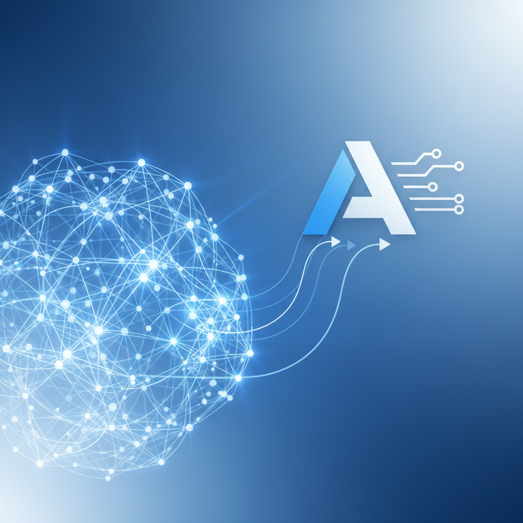 Detalhe de uma rede neural abstrata se conectando a um logo, ilustrando o conceito de AEO e GEO para IAs recomendarem uma empresa.