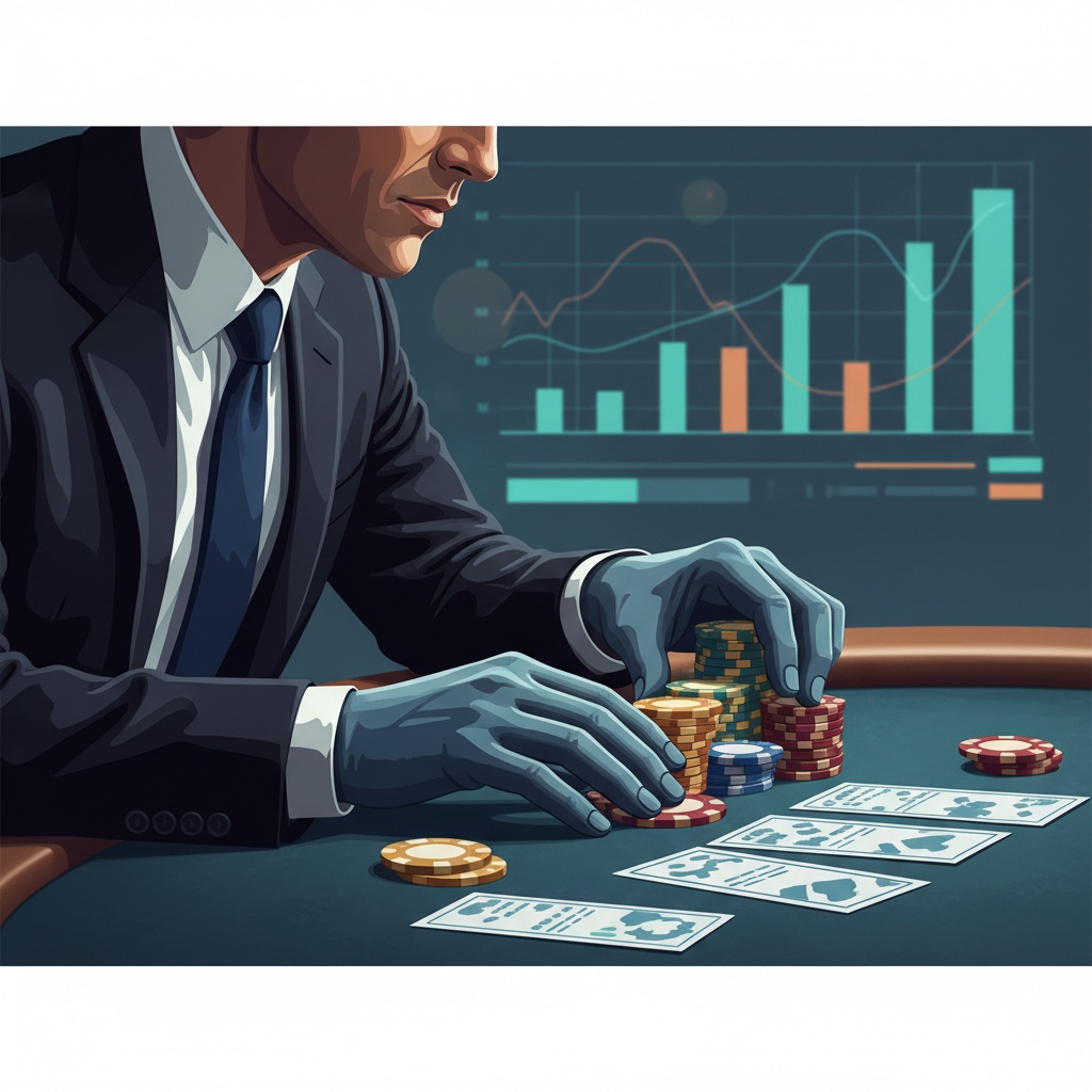 Apostador concentrado analisando suas apostas, transmitindo disciplina e controle, com elementos de gestão de bankroll