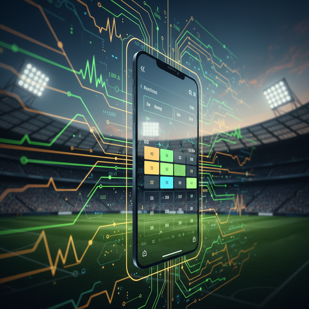 Visão abstrata e moderna de gráficos esportivos e apostas digitais com elementos de futebol no Brasil.