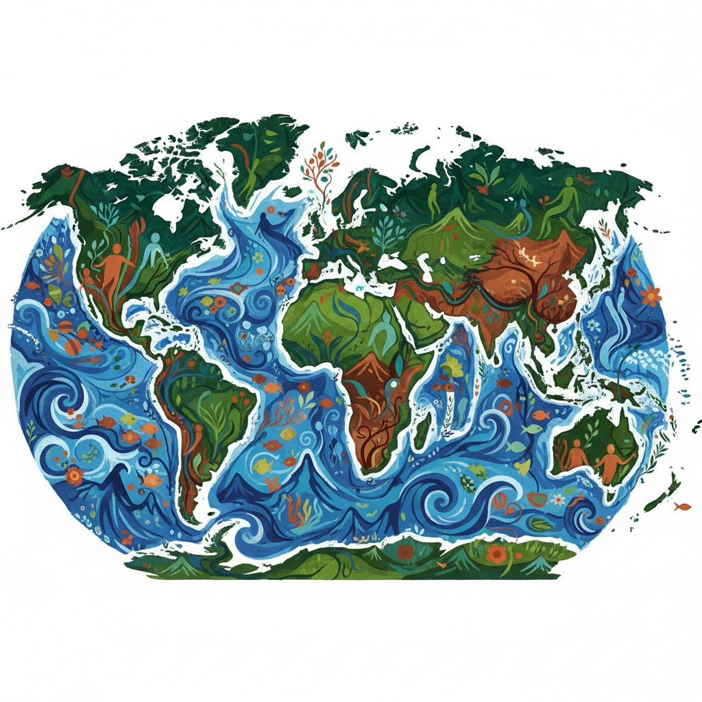 Ilustração abstrata de figuras humanas e elementos naturais interligados, formando um mapa estilizado. Em destaque, as novas metodologias do ENSUS 2026 na UFJF.