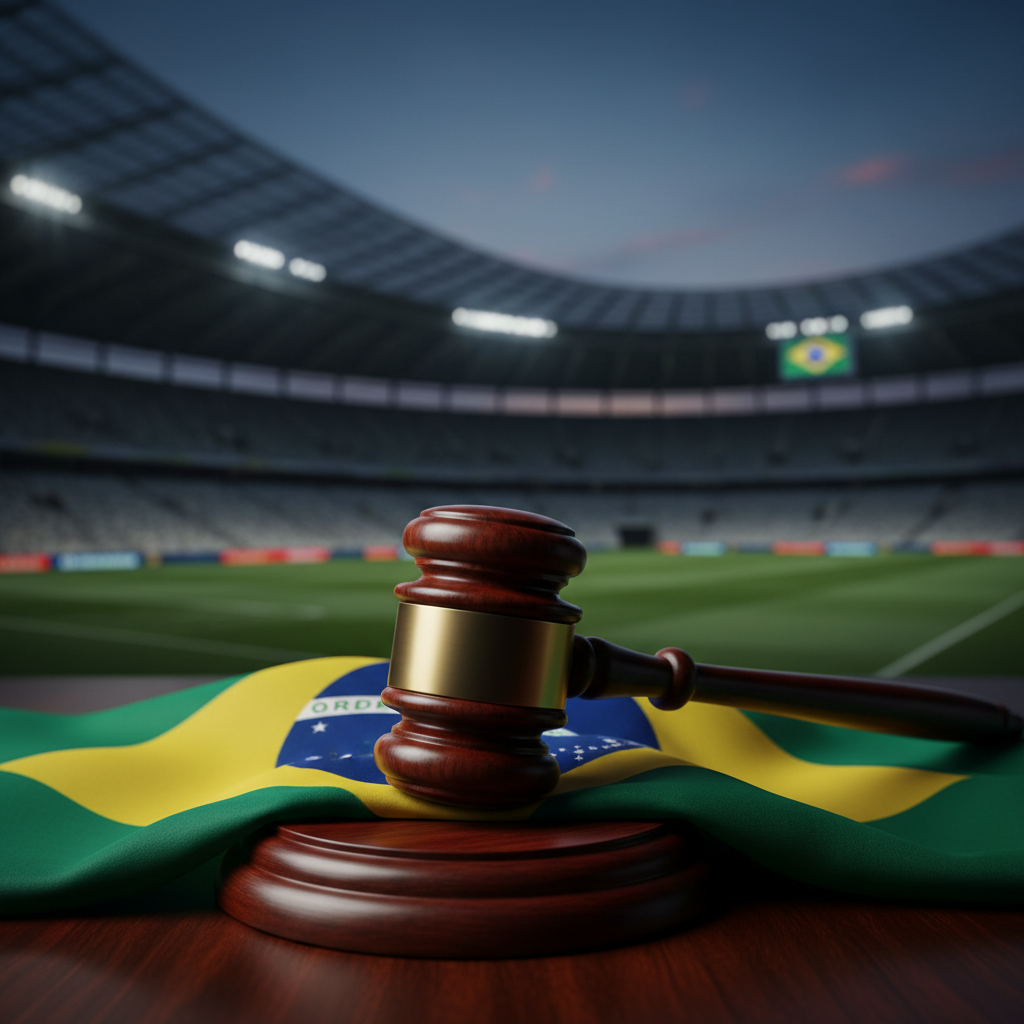 Gráfico ilustrando a proposta de Lula sobre o fim das bets no Brasil, com a bandeira do Brasil e um martelo de juiz.
