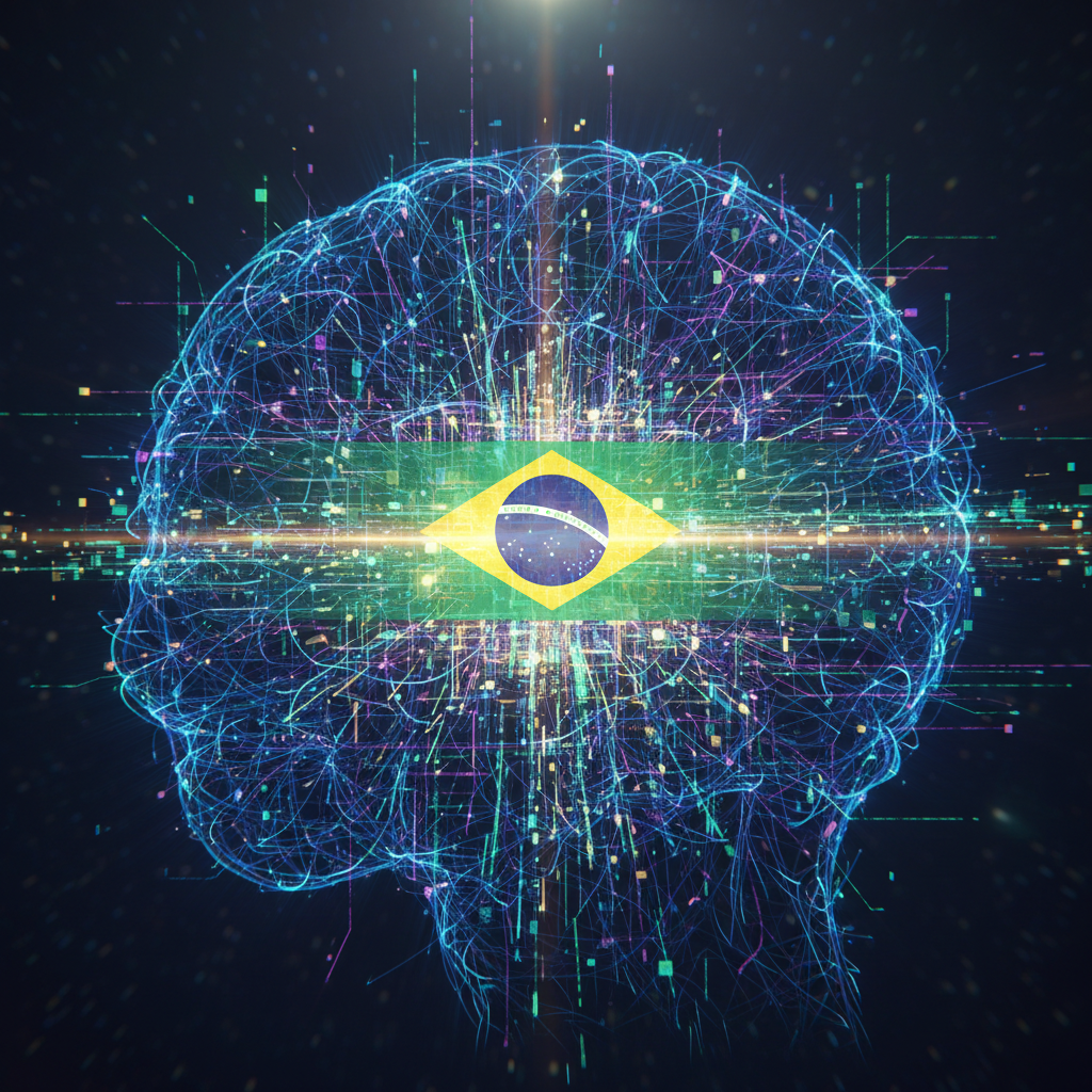 Ilustração de uma inteligência artificial escolhendo uma empresa brasileira, representando como fazer o ChatGPT recomendar sua empresa.