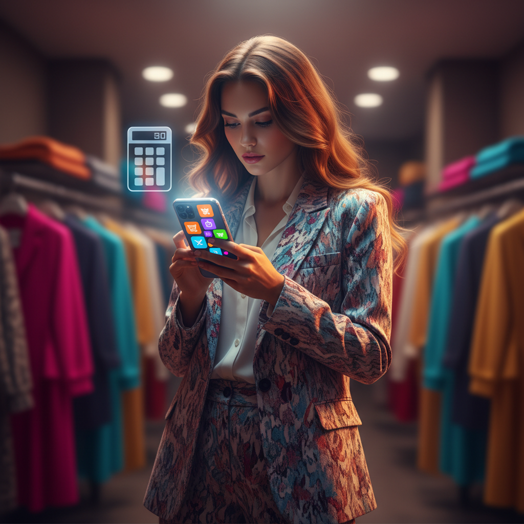 Mulher fazendo compras online após o fim da taxa da blusinha, calculando o impacto do ICMS no preço final.
