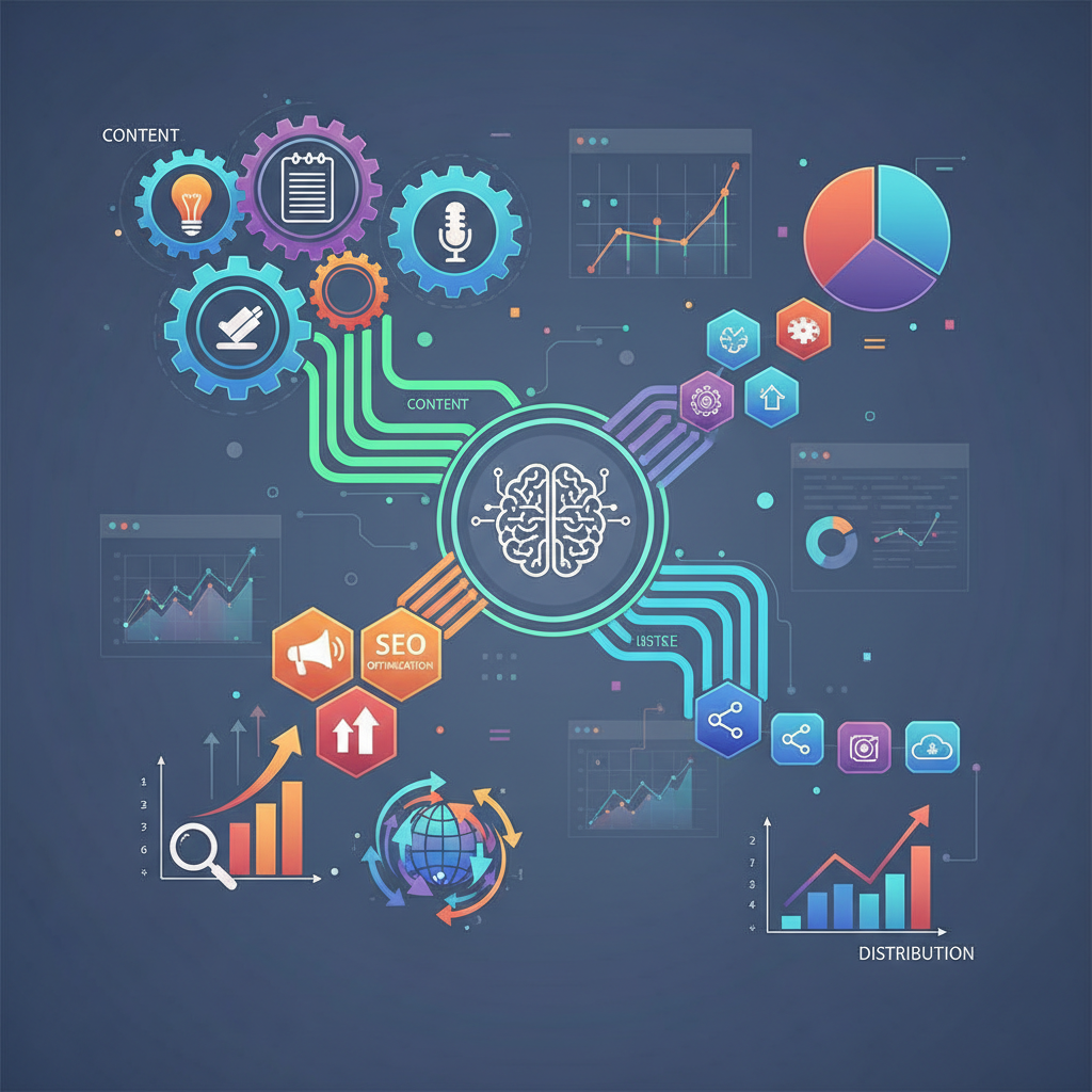 Imagem ilustrativa de um fluxograma estruturado para otimização de conteúdo com SEO para PMEs.