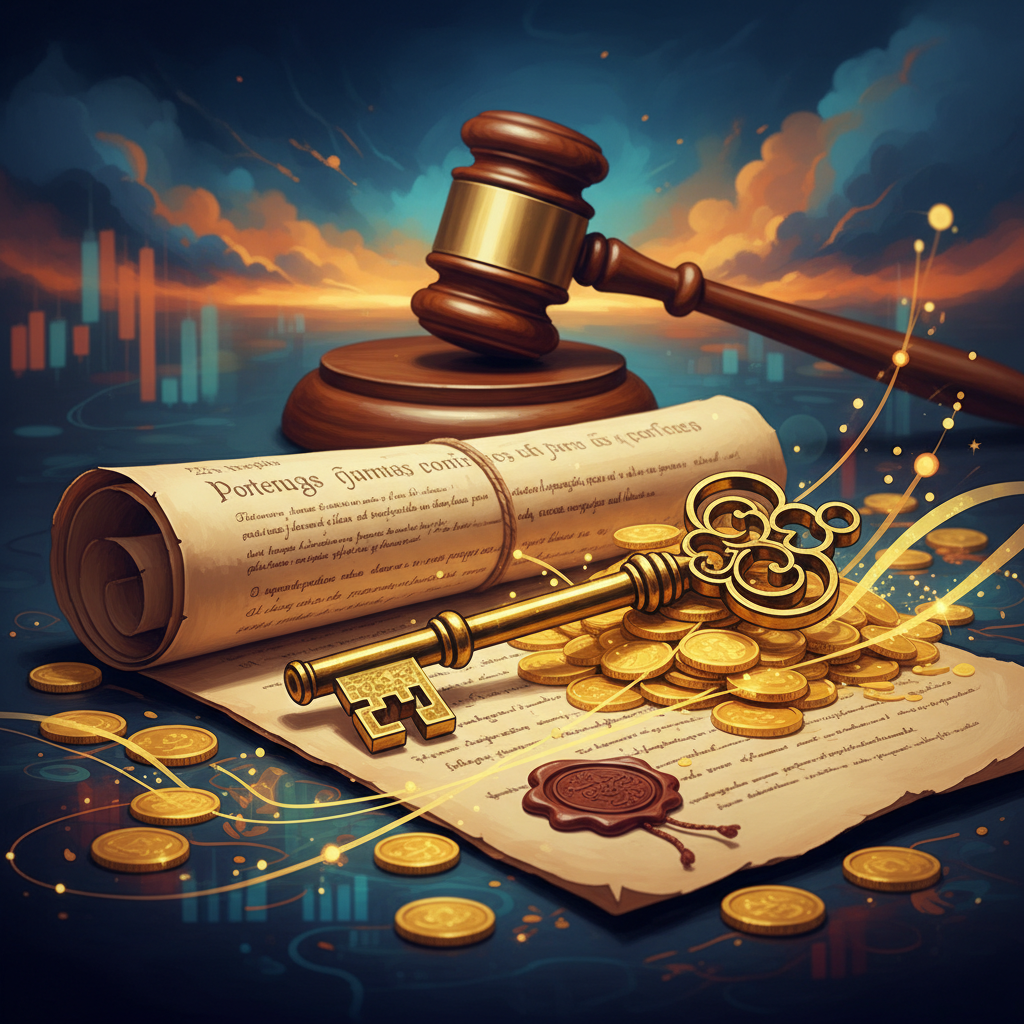 Balança da justiça ao lado de documentos sobre o Visto Gold Portugal, ilustrando o processo contra o Estado.