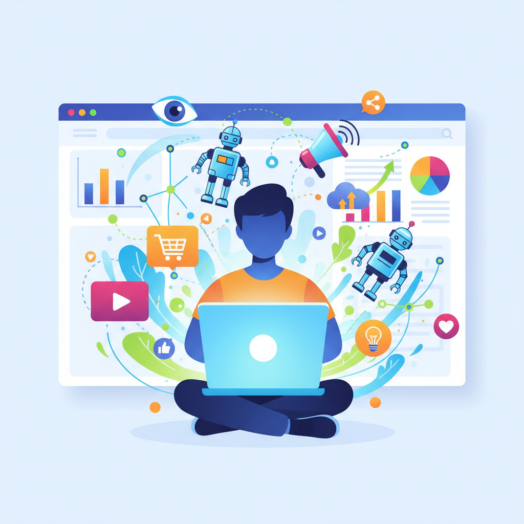 Pessoa trabalhando em um blog com IA para marketing de afiliados