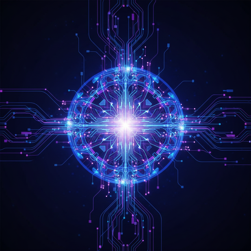 Representação abstrata de um cérebro digital simbolizando a otimização para IA e a busca por inteligência artificial em 2026.