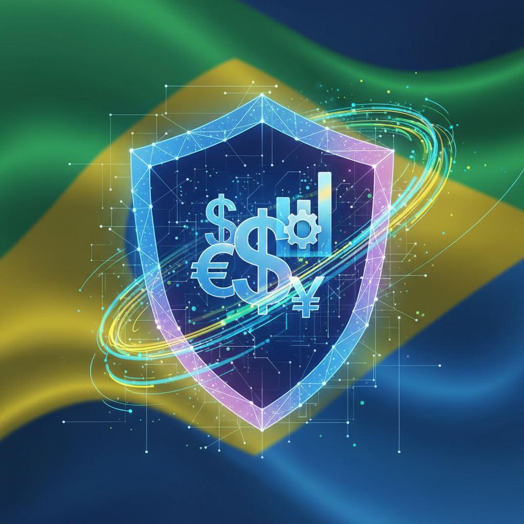 Escudo digital protegendo símbolos financeiros, representando o rastreamento do Banco Central em bets ilegais