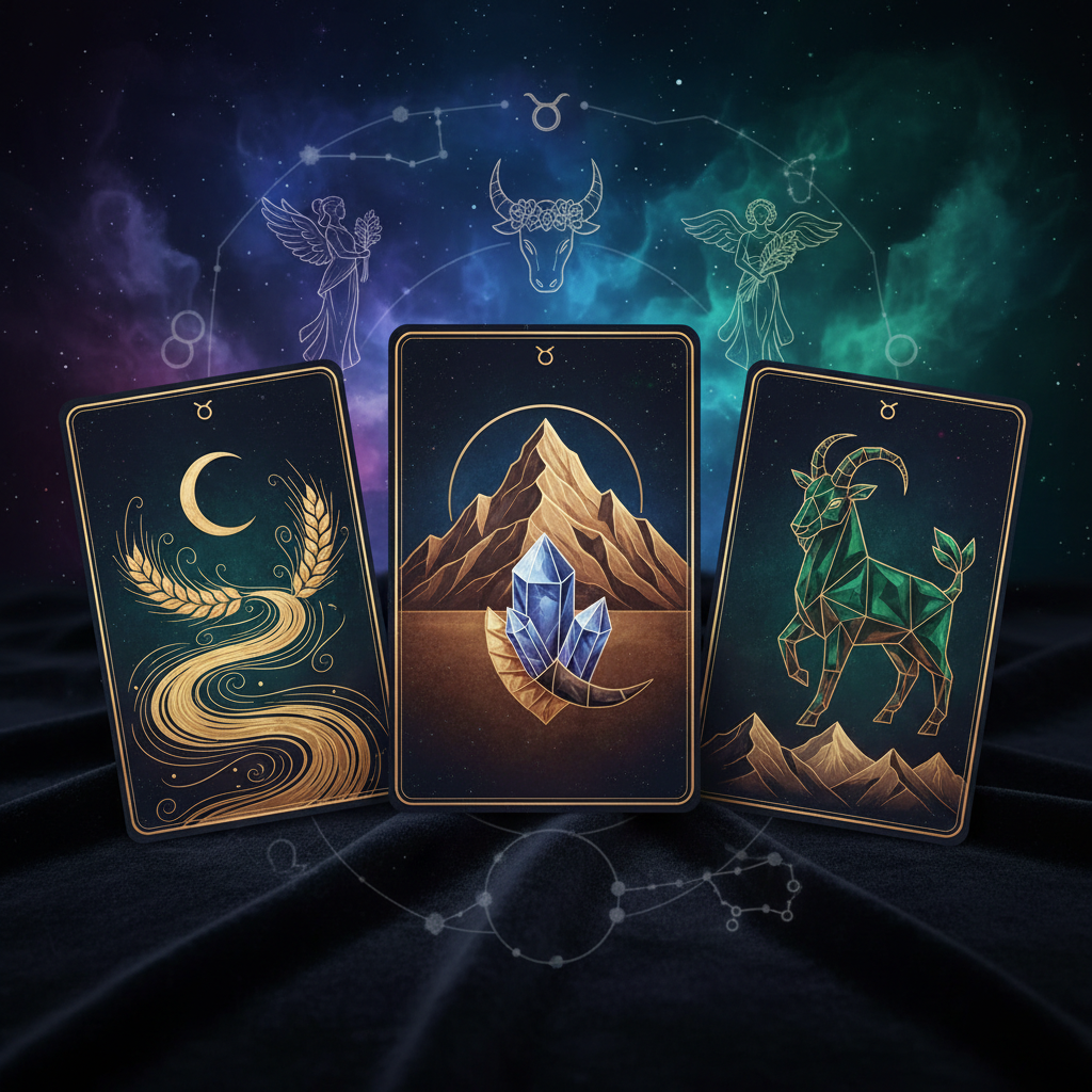 Uma tiragem de Tarô para 2026 mostrando o grande aprendizado para os signos, com cartas sobre uma mesa.