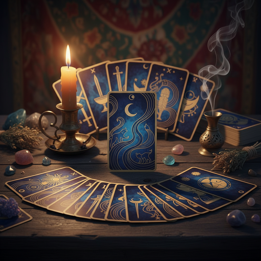 Mesa com cartas de tarô espalhadas, ilustrando a previsão do tarot semanal de 25 a 31 de maio de 2026.