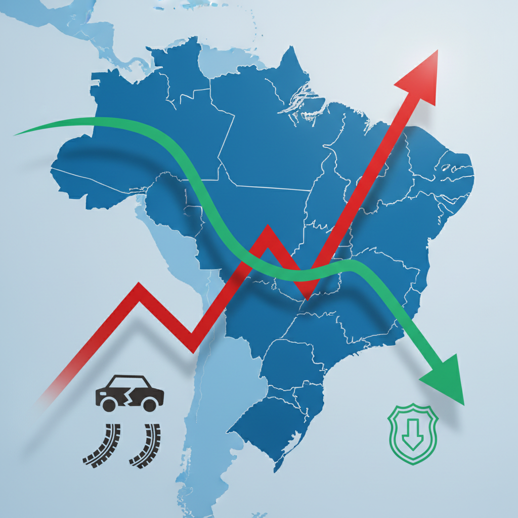 Infográfico digital representando dados de segurança pública e trânsito no Brasil em 2026