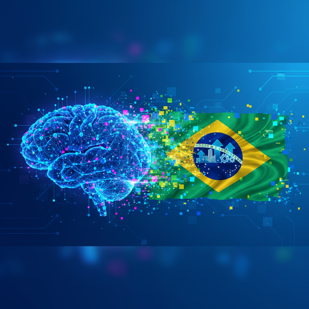 Ilustração abstrata de uma rede neural representando IAs e empresas brasileiras