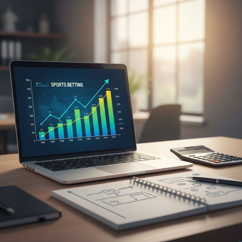 Gráfico de análise financeira sobre teclado de computador representando estratégias de apostas e gestão de bankroll em 2026