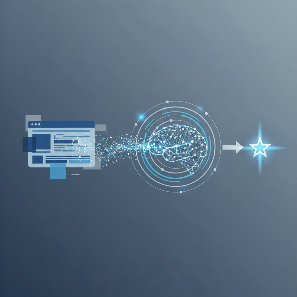 Ilustração do processo de GEO e AEO, mostrando uma empresa sendo citada por uma inteligência artificial.