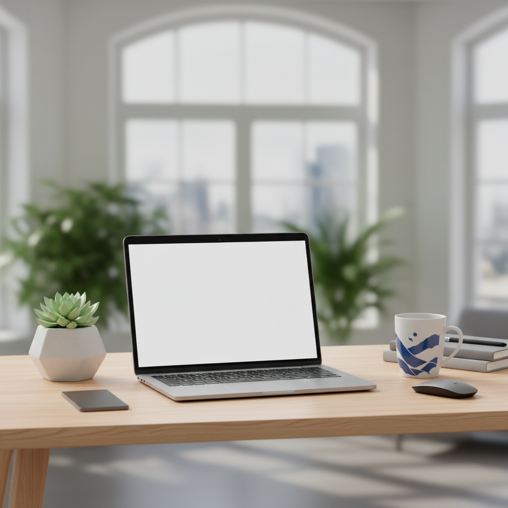 Notebook em uma mesa de home office, simbolizando o trabalho remoto para empresas dos EUA.