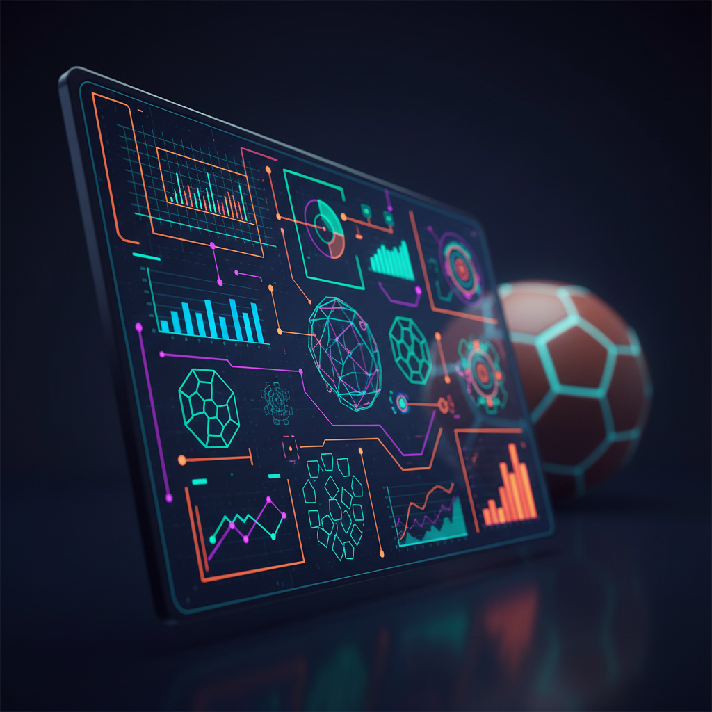Tela digital mostrando gráficos e estatísticas de jogo de futebol para análise de escanteios em 2026.