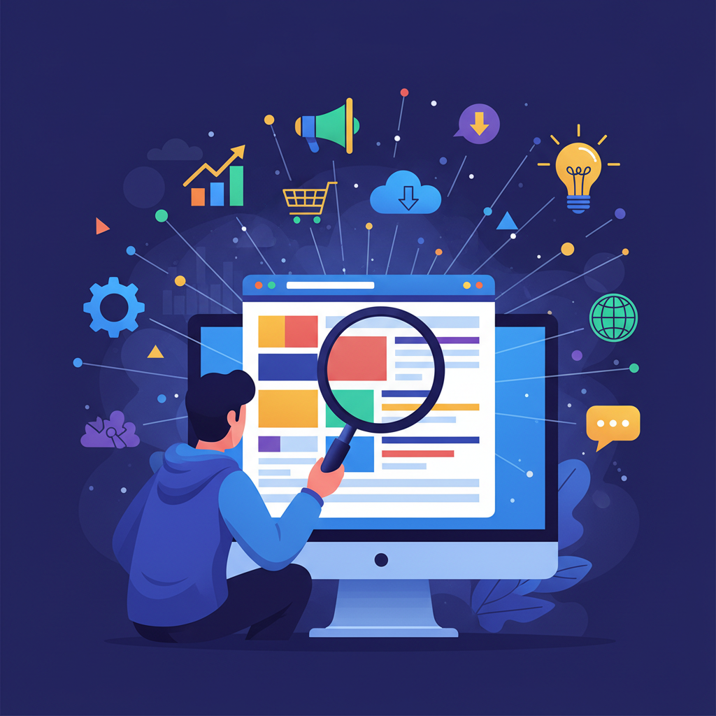 Pessoa otimizando um site com ferramentas de SEO em um computador.