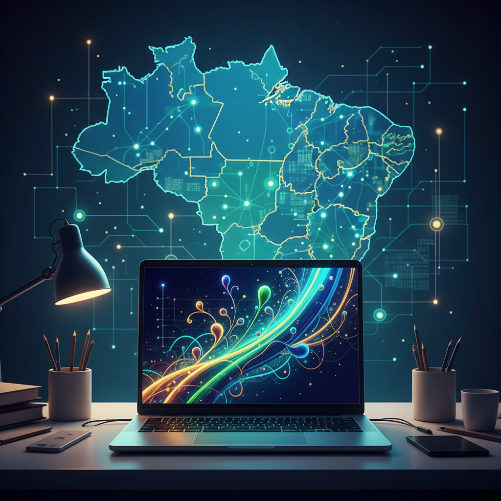 Ilustração profissional de gráficos de crescimento orgânico e ícones de busca digital no Brasil