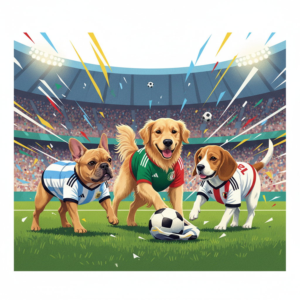 Golden Retriever usando camisa da Argentina da Adidas para a Copa do Mundo 2026 sentado em um sofá.
