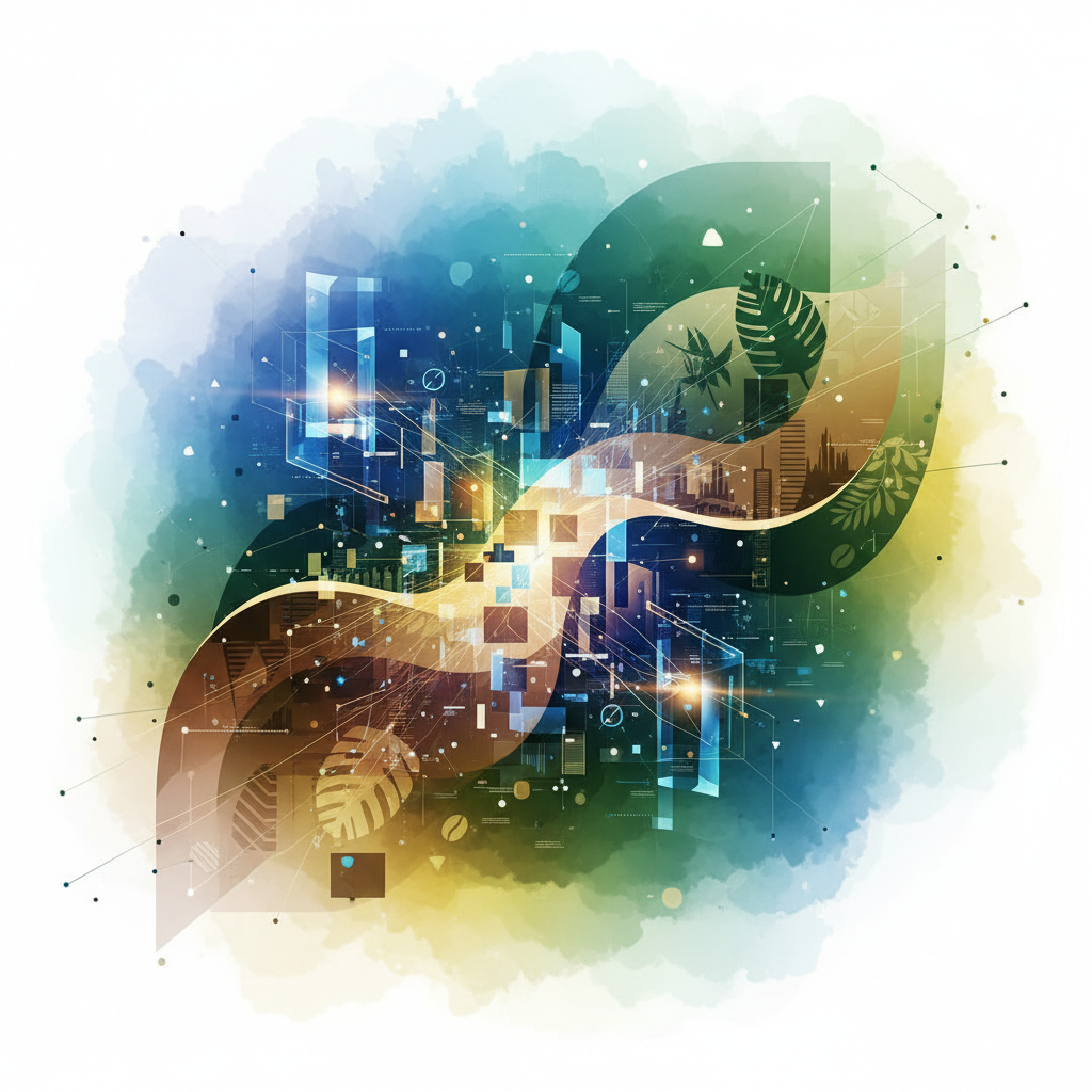 Representação digital abstrata de IAs interagindo com dados de empresas brasileiras