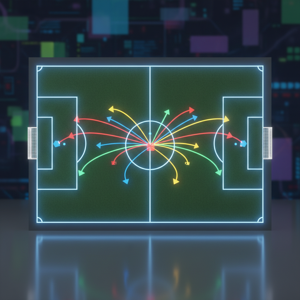 Gráfico tático de um campo de futebol ilustrando uma análise de aposta no mercado Ambos Marcam.