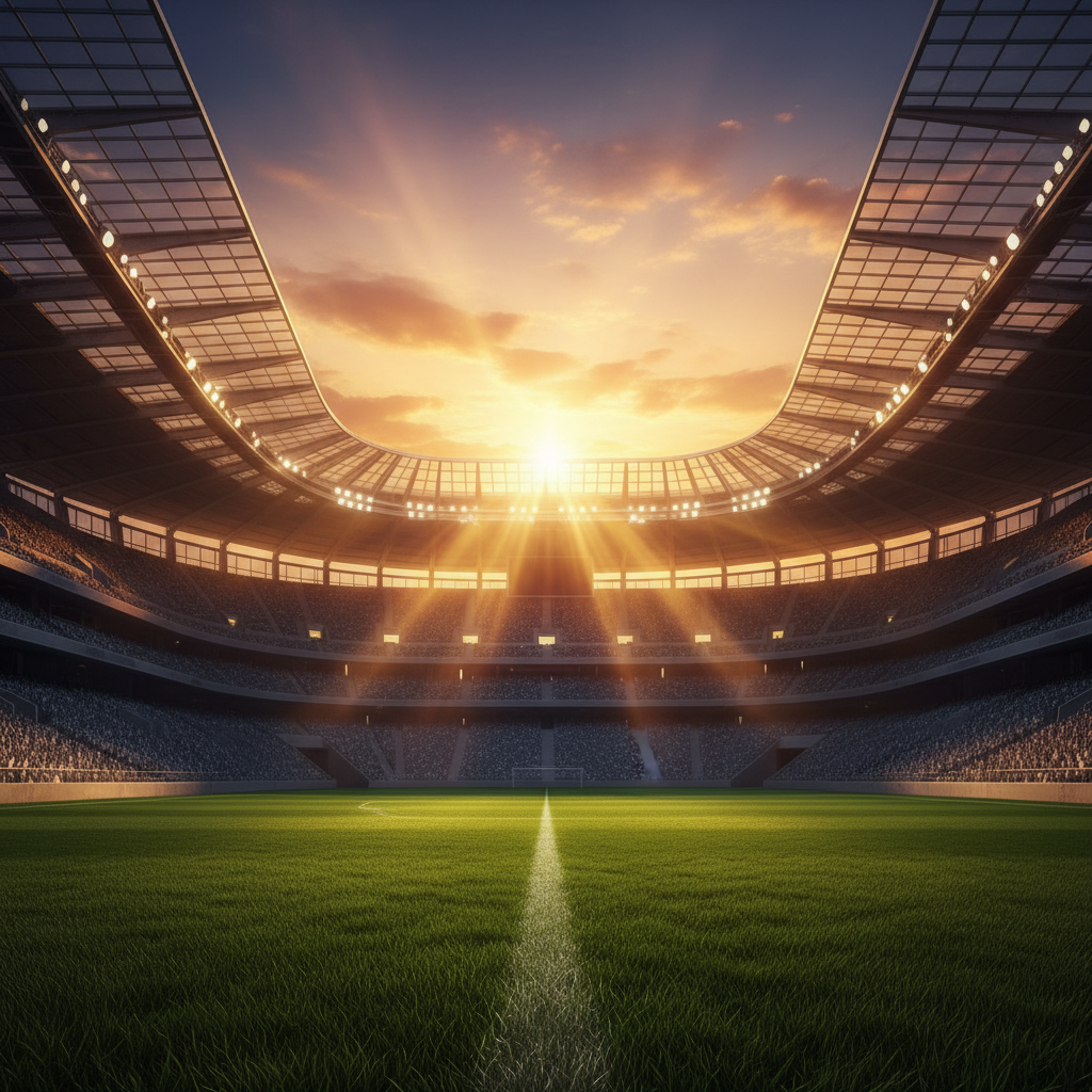 Estádio moderno preparado para as eliminatórias da copa do mundo 2026 com bandeiras de diversas seleções