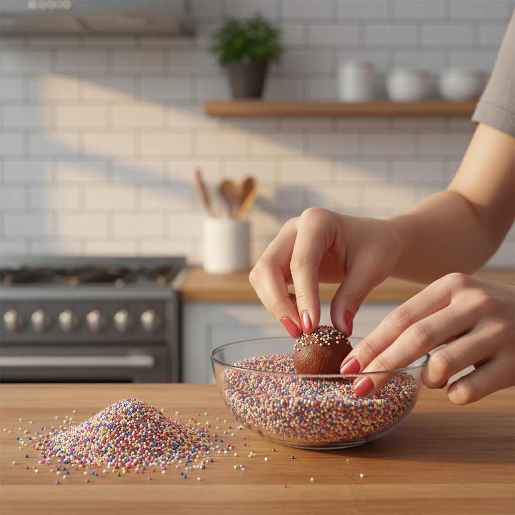 Mulher preparando brigadeiros gourmet como uma das ideias de renda extra para mulheres em 2026.