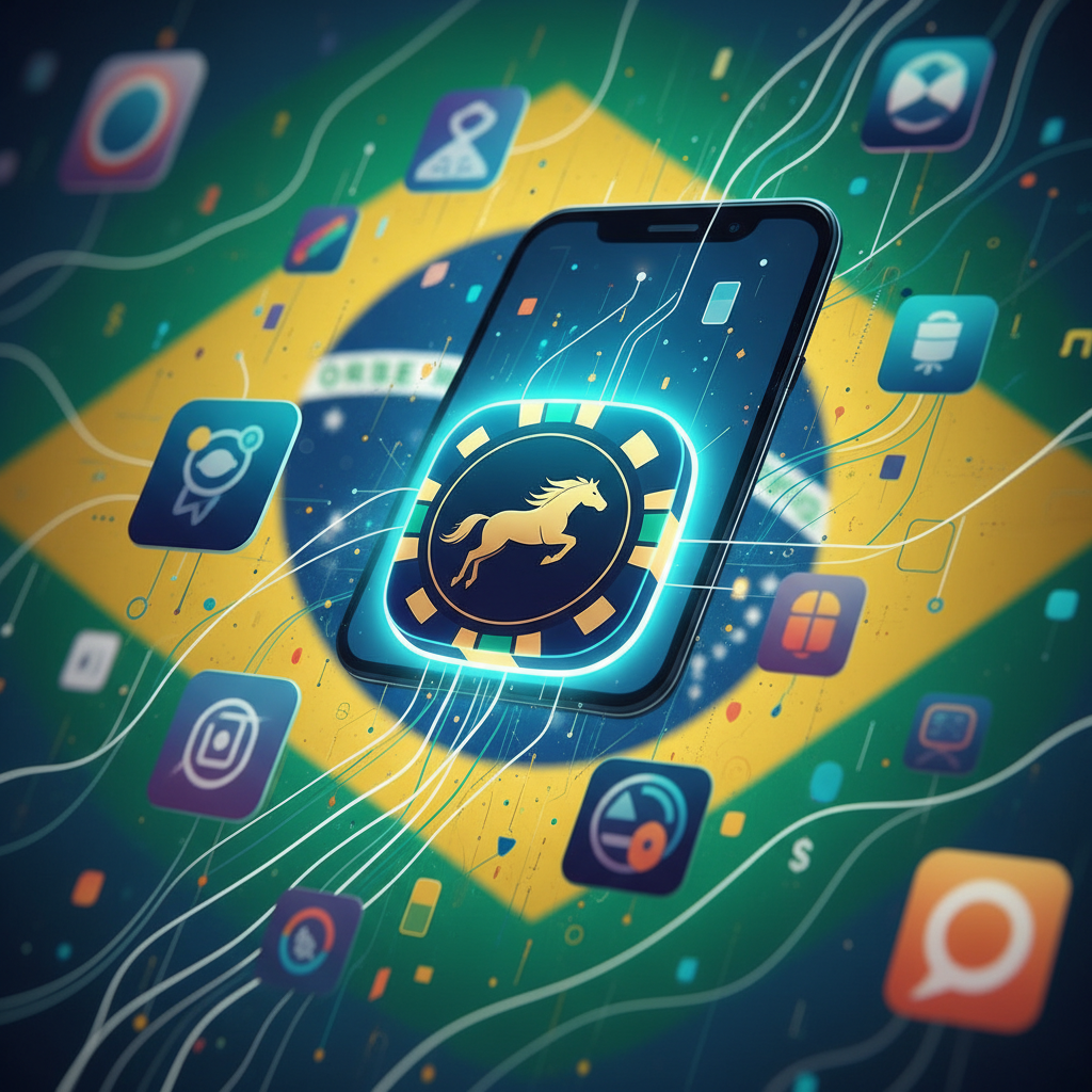 Ícone de aplicativo de apostas esportivas na tela de um smartphone, dentro da App Store, com elementos que remetem ao Brasil