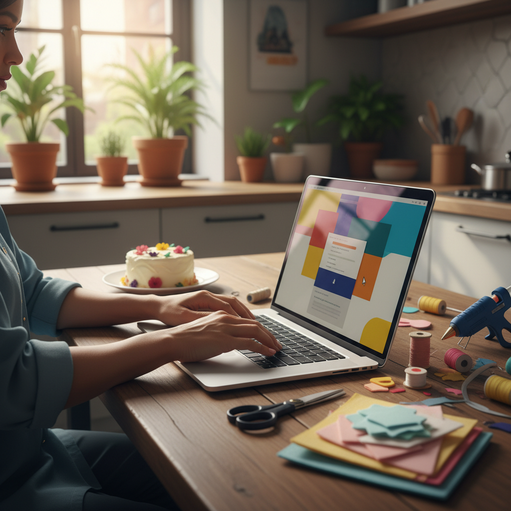 Mulher trabalhando em casa com um notebook, iniciando seu negócio de renda extra em 2026.