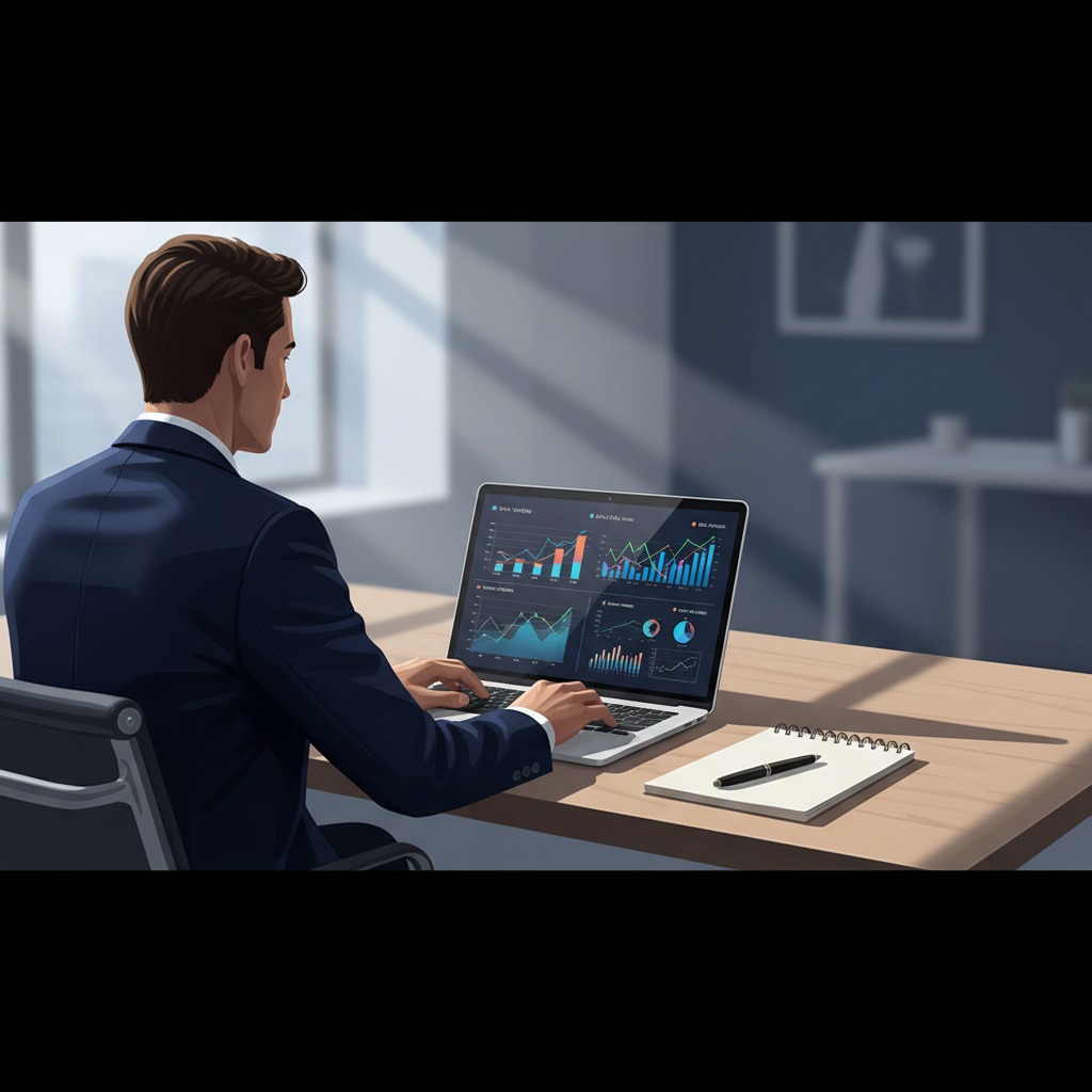 Homem aplicando disciplina em apostas esportivas, analisando gráficos em um notebook.